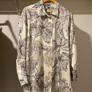 H&M Long Sleeve Patterned Button Up Silk Blouse, Size Large